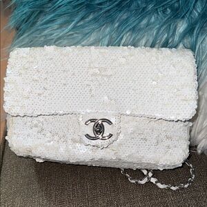 Chic White Sequin Clutch
